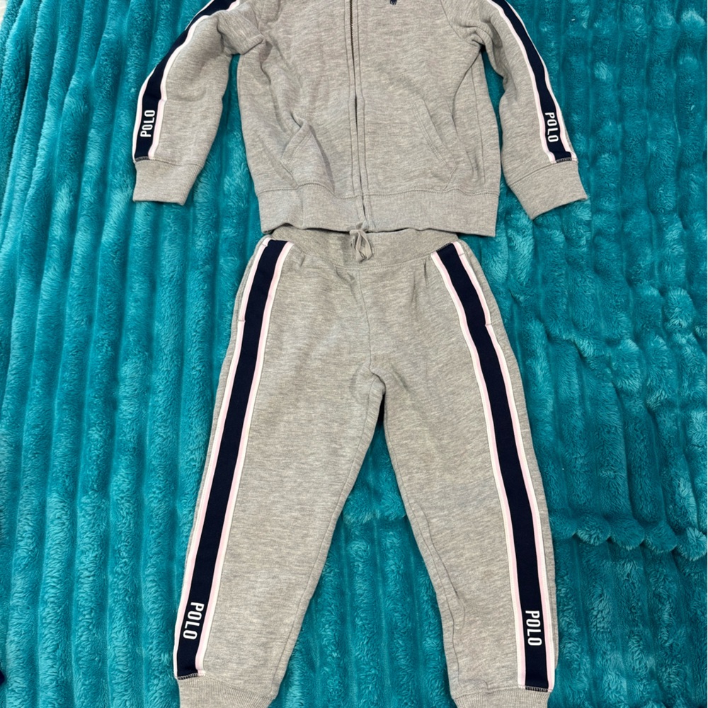Polo by Ralph Lauren Kids Gray Joggers with Navy Stripes
